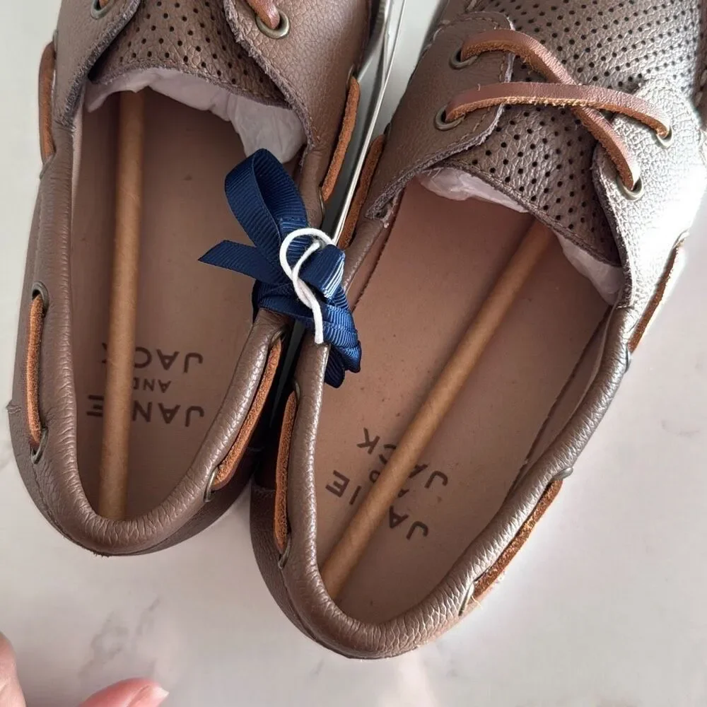 Janie and Jack Perforated Boat Shoe in Brown Size 3K
